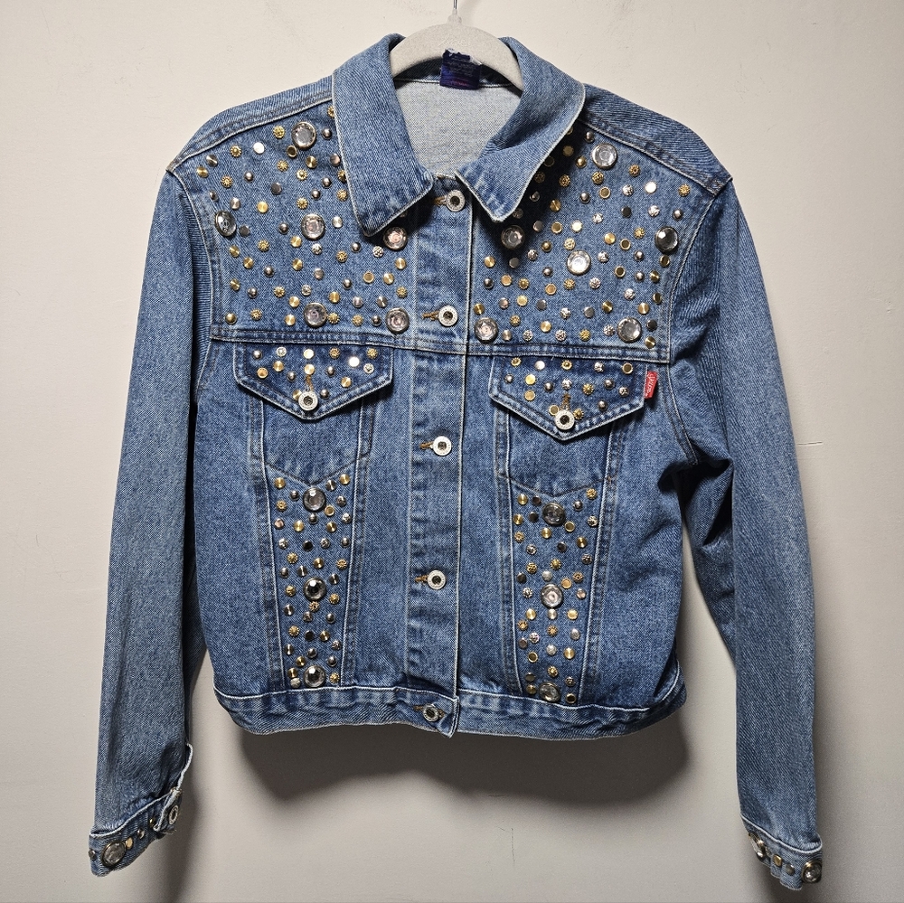 Vintage Gazoz Studded Bejeweled Denim Jacket Size Large Jean Jacket 80s 90s